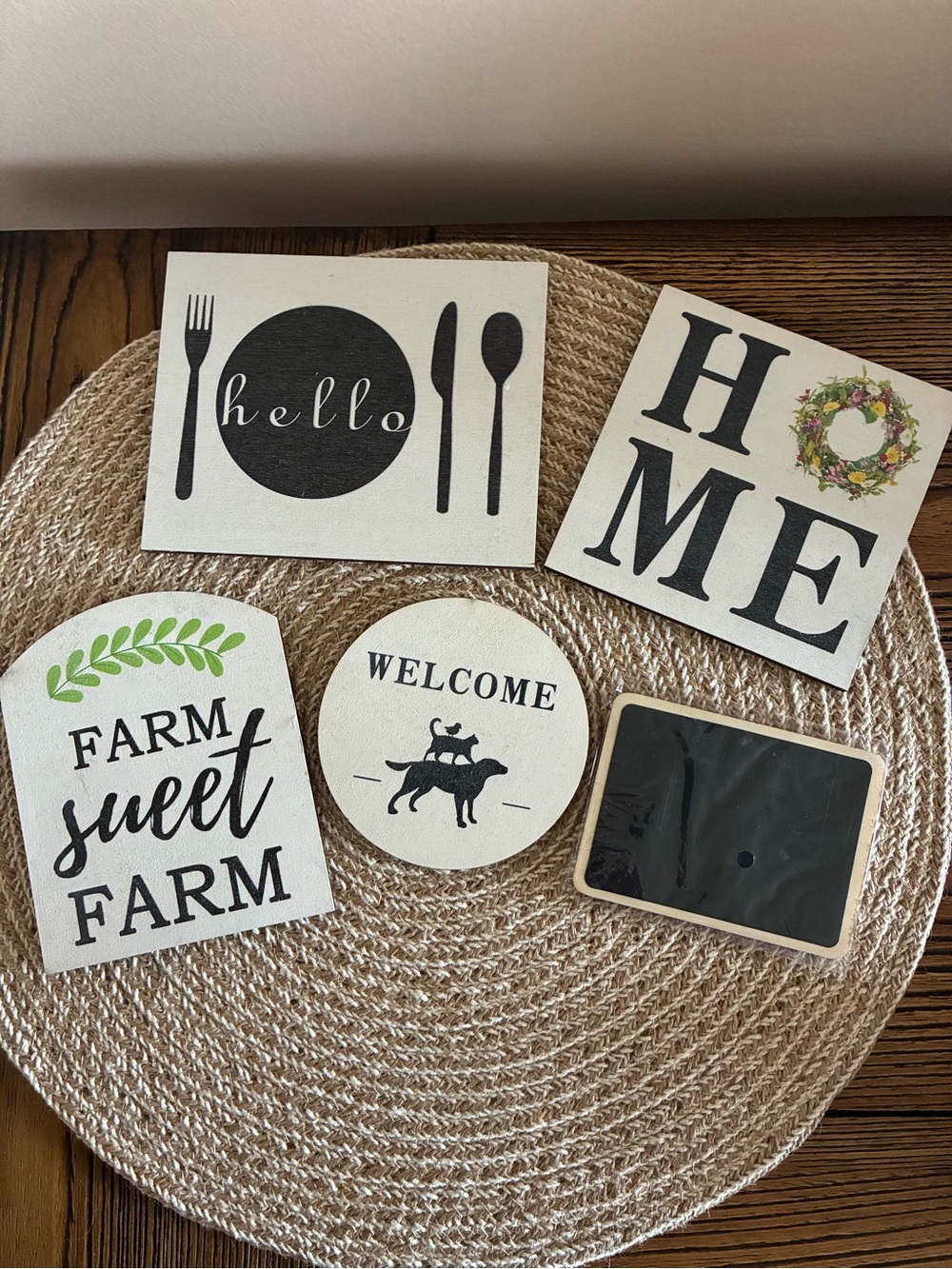 Rustic Farmhouse Tier Tray Sign Set - Black, White & Green